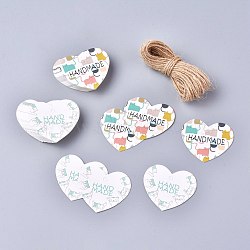 Paper Gift Tags, Hang Tags, with Jute Twine, for Wedding/Valentine's Day/Thanksgiving, Heart with Flower Pattern and Word Handmade, Colorful, 39.5x45x0.5mm, Hole: 3.7mm, 50pcs/set(CDIS-K002-A04)