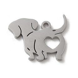 Non-Tarnish 304 Stainless Steel Pendants, Laser Cut, Dog with Heart Charm, Stainless Steel Color, 13.5x17x1.5mm, Hole: 1.4mm(STAS-K270-07P)