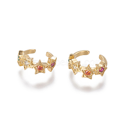 Brass Cubic Zirconia Cuff Earrings, Star, Golden, 10x2~5.5mm(EJEW-O092-05G)