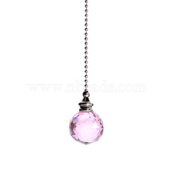 Glass Crystal Ceiling Fan Pull Chain Extenders, with Metal Ball Chains, Round Ball Pendant Suncatcher, Pink, 545mm(PW-WG22568-04)