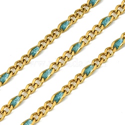 Ion Plating(IP) 304 Stainless Steel Enamel Chains, Soldered, with Spool, Cadet Blue, 11x3x1.5mm(CHS-Q005-06G-01)