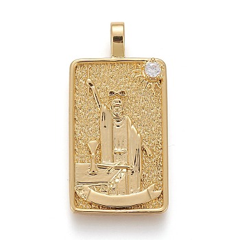 Brass Micro Pave Clear Cubic Zirconia Pendants, Real 18K Gold Plated, Tarot Card Charms, The Magician, The Magician I, 30x15x4mm, Hole: 3~4mm