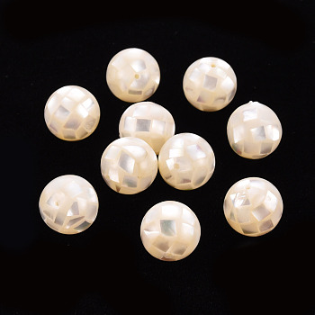 Resin Beads, with Natural White Shell, Round, Creamy White, 12.5mm, Hole: 1mm