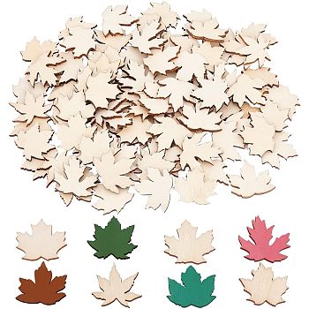Unfinished Wood Maple Leaf Shape Cutouts, Wheat, 2.65~2.9x2.9~3x0.25cm, about 100pcs/bag