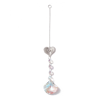 Hanging Suncatcher, Iron & Faceted Glass Pendant Decorations, with Jump Ring, Heart, Clear AB, 340x1mm, Hole: 11mm