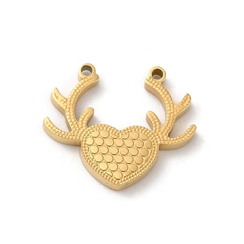 Ion Plating(IP) 304 Stainless Steel Deer Charms, Heart with Antlers Charms, Golden, 12.5x14.5x1.8mm, Hole: 1mm