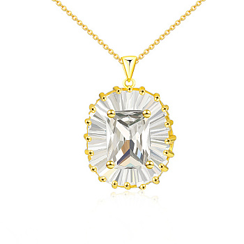 304 Stainless Steel Micro Pave Cubic Zirconia Pendant Necklaces, Rectangle, Golden, 15.75 inch(40cm)