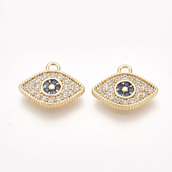 Brass Micro Pave Cubic Zirconia Charms, Eye, Clear, Nickel Free, Real 18K Gold Plated, 9x11x1.5mm, Hole: 1.2mm