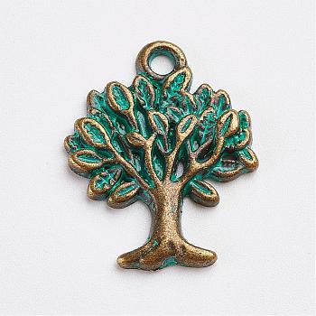 Tibetan Style Alloy Pendants, Tree of Life, Antique Bronze & Green Patina, 22x17x2mm, Hole: 2mm