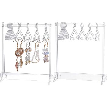 Acrylic Earring Displays, with 8 hangers, for Jewelry Display Supplies, Coat Hanger, Clear, 15x5.9x0.3cm, Hole: 3.6mm, 2sets/bag