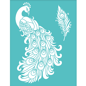 Self-Adhesive Silk Screen Printing Stencil, for Painting on Wood, DIY Decoration T-Shirt Fabric, Turquoise, Peacock Pattern, 220x280mm