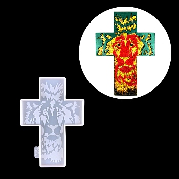 Cross with Lion Pattern Cup Mat Silicone Molds, Resin Coaster Molds, for UV Resin & Epoxy Resin Craft Making, White, 153x109x9mm