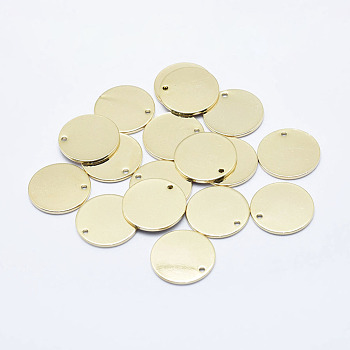 Brass Pendant, Long-Lasting Plated, Real 18K Gold Plated, Nickel Free, Flat Round, 16x1mm, Hole: 1.5mm