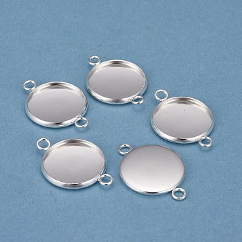 201 Stainless Steel Cabochon Connector Settings, Plain Edge Bezel Cups, Flat Round, Silver, Tray: 16mm, 25x18x2mm, Hole: 2mm