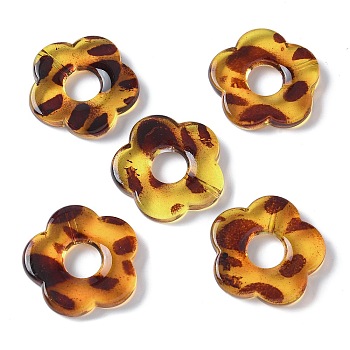 Resin Pendants, Flower with Leopard Print Pattern, Sandy Brown, 26x27x5mm, Hole: 1.6mm