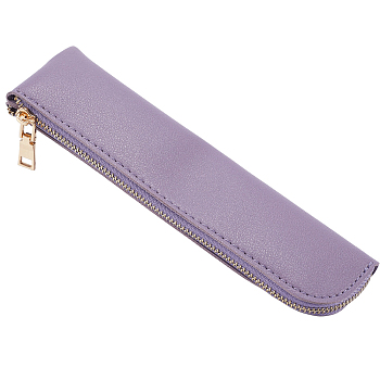 PU Leather Pen Holder Case, Zipper Pen Protector Pouch, Office & School Supplies, Rectangle, Plum, 193x43x18mm