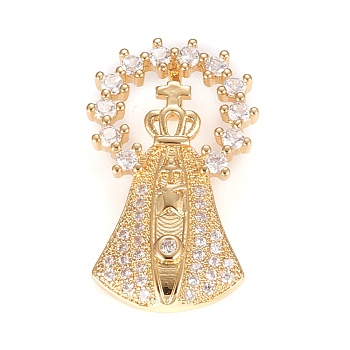 Brass Micro Pave Clear Cubic Zirconia Pendants, Pope Crown Cross, Real 18K Gold Plated, 24.5x15.5x2.7mm, Hole: 3.5mm