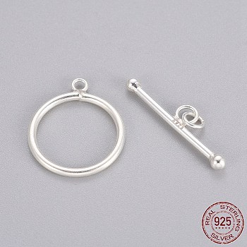 925 Sterling Silver Toggle Clasps, Ring, Silver, 23x6x2.5mm, Hole: 1.6mm, 16x1.3mm