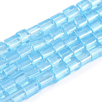 Transparent Electroplate Glass Bead Strands, AB Color Plated, Rectangle, Light Sky Blue, 3~8.5x3.5~4x3.5~4mm, Hole: 1.2mm, about 96~101pcs/strand, 15.16 inch~15.55 inch(38.5~39.5cm)