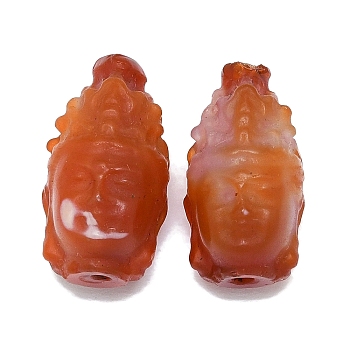 Natural Agate Beads, Dyed & Heated, Carved Buddha Head Beads, Orange Red, 21.5x12.5x11mm, Hole: 1.6~1.8mm