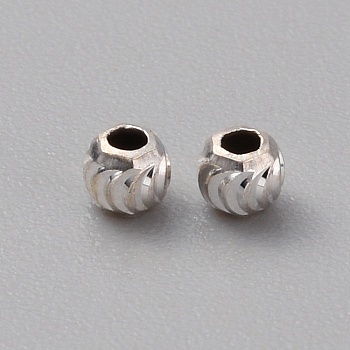 925 Sterling Silver Beads, Textured Round, Silver, 3mm, Hole: 1.2mm