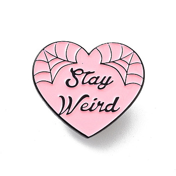 Stay Weird Spider Web Heart Zinc Alloy Enamel Pin Brooch, for Backpack Clothes, Heart, 27x30.5x2mm