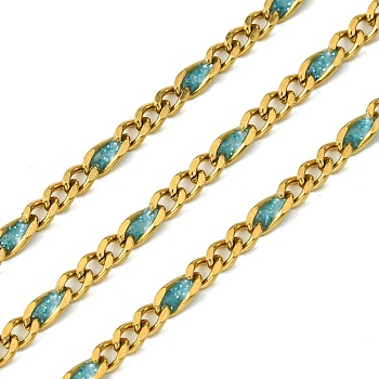 Ion Plating(IP) 304 Stainless Steel Enamel Chains, Soldered, with Spool, Cadet Blue, 11x3x1.5mm