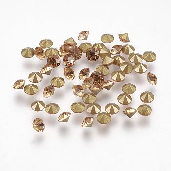 Grade A Glass Pointed Back Chaton Rhinestones, Back Plated, Diamond, Lt.Col.Topaz, 4.0~4.2mm, about 144pcs/gross