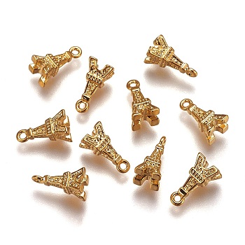 Brass Charms, Tower, Nickel Free, Real 18K Gold Plated, 9.5x5x5mm, Hole: 1mm