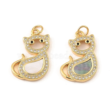 Real 18K Gold Plated Clear Cat Shape Brass+Cubic Zirconia+Shell Pendants