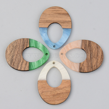 Mixed Color Teardrop Resin+Wood Pendants