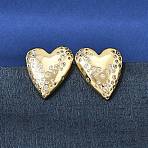 Valentine's Day Brass Clear Cubic Zirconia Stud Earrings for Women, Heart, Golden, 19x16mm(EJEW-A162-08G)