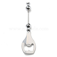 201 Stainless Steel Beadable Bottle Opener, with Alloy Bead, Platinum & Stainless Steel Color, 143x36x15mm(FIND-G060-02)