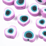 Handmade Polymer Clay Beads, Heart, Violet, 8.5x9.5x4.5mm, Hole: 1.4mm(CLAY-T019-08E)