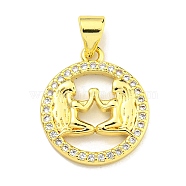 Brass Micro Pave Cubic Zirconia Pendants, Real 18K Gold Plated, Gemini, 18x15x2mm, Hole: 4x3.5mm(KK-K354-03G-12)