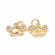 Brass Micro Pave Cubic Zirconia Pendants, with Jump Ring, Crab Charm, Golden, 19x12x2mm, Hole: 3mm(KK-A181-VB780-2)