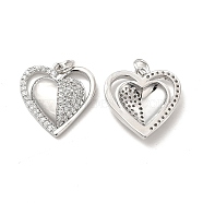 Brass Micro Pave Cubic Zirconia Pendants, with Jump Ring, Double Heart Charm, Platinum, 19x18x2mm, Hole: 3.5mm(KK-E068-VB171)