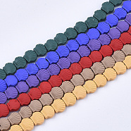 Spray Painted Non-magnetic Synthetic Hematite Beads Strands, Scallop, Mixed Color, 6x7x3mm, Hole: 0.8mm, about 66pcs/strand, 15.94 inch(40.5cm)(G-T124-35A)