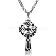 Alloy Triquetra/Trinity Knot Cross Pendant Necklaces, 304 Stainless Steel Box Chain Necklaces, Stainless Steel Color, 23.62 inch(60cm)(PW23033028371)