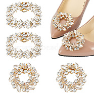 4Pcs 2 Styles Rectangle & Flower Brass Rhinestone Shoe Decorations, Detachable Shoe Buckle Clips, Crystal, 54~64.5x51~56x9.8~15mm, 2pcs/style(AJEW-GA0006-93)