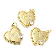 Brass Pave Cubic Zirconia  Pendants, with Jump Ring, Long-Lasting Plated, Lead Free & Cadmium Free, Heart, Real 18K Gold Plated, 16.5x14.5x3mm, Hole: 2.5mm(KK-Z028-02G)