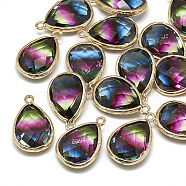 Glass Pendants, with Golden Tone Brass Findings, Faceted, teardrop, Indigo, 23x15x7mm, Hole: 1.5~2mm(GLAA-Q068-12A-06)