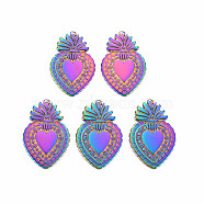 201 Stainless Steel Pendants, Sacred Heart, Rainbow Color, 30x19x1.5mm, Hole: 1.4mm(STAS-S119-150M)