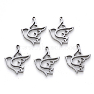 304 Stainless Steel Pendants, Laser Cut, Dove, Stainless Steel Color, 17x12x1mm, Hole: 0.9mm(STAS-N092-41)