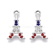 Rack Plating Alloy Pendants, with Rhinestone, Eiffel Tower, Mixed Color, 21.5x12.5x2mm, Hole: 2mm(FIND-N005-26P-02)