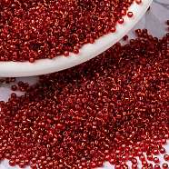 MIYUKI Round Rocailles Beads, Japanese Seed Beads, (RR10) Silverlined Flame Red, 15/0, 1.5mm, Hole: 0.7mm, about 5555pcs/bottle, 10g/bottle(SEED-JP0010-RR0010)