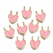 Alloy Enamel Charms, Cadmium Free & Lead Free, Heart with Initial Letters, Light Gold, Hot Pink, Letter.Y, 14.5x11.5x4.5mm, Hole: 2mm(X-ENAM-T012-02Y-RS)