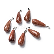 Synthetic Goldstone Pendants, with Platinum Brass Findings, Teardrop, 26.5~29x10mm, Hole: 2.5~3.5x4~6mm(G-F707-06)