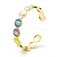 Flat Round with Jesus Christ Enamel Cuff Bangle, Real 18K Gold Plated Brass Open Bangle for Religion, Cadmium Free & Lead Free, Colorful, Inner Diameter: 2-1/4 inch(5.6cm)(BJEW-D448-05G-RS)