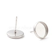 304 Stainless Steel Flat Round Stud Earring Settings, Earring Posts, Stainless Steel Color, Tray: 10mm, 12mm, Pin: 1mm(STAS-I017-02)